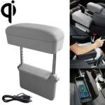 Cargador estándar Qi inalámbrico Universal para coche, caja de reposabrazos envuelta en cuero PU, cojín, compartimento de reposabrazos para coche, alfombrilla con caja de almacenamiento, 1pc(Grey)