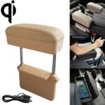 Cargador estándar Qi inalámbrico Universal para coche, caja de reposabrazos envuelta en cuero PU, cojín, compartimento de reposabrazos para coche, alfombrilla con caja de almacenamiento, 1pc(Beige)