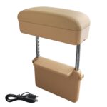 Cargador estándar Qi inalámbrico Universal para coche, caja de reposabrazos envuelta en cuero PU, cojín, compartimento de reposabrazos para coche, alfombrilla con caja de almacenamiento, 1pc(Beige) - Imagen 2