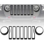 Inserto de parrilla de rejilla de malla para coche + embellecedor de cubierta de luz de giro de faro para Jeep Wrangler JL 2018-2019