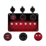 Panel de interruptores combinados multifuncionales, interruptores de 6 vías de 12V/24V + cargador USB Dual para coche, RV, barco marino, 6 Way (Red Light)