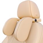 A05 Almohada ajustable para asiento de cojín para descanso del cuello de espuma con memoria en forma de U para coche con gancho y soporte para teléfono móvil, A05 (Beige)