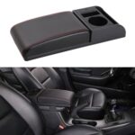 Almohadilla de refuerzo de caja de reposabrazos USB dual multifuncional para coche, tipo recto de cuero de fibra de carbono, Carbon Fiber Straight Type (Black Red)
