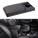 Almohadilla de refuerzo de caja de reposabrazos USB dual multifuncional para coche, tipo recto de cuero de fibra de carbono, Carbon Fiber Straight Type (Black White)