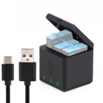 RUIGPRO Caja de cargador de carcasa de baterías triples USB con cable y luz indicadora para GoPro HERO9 Black / HERO10 Black