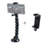 Soporte de abrazadera flexible con mordazas de ventosa extendidas y abrazadera para teléfono con zapata fría, Extended Suction Cup Mount with Cold Shoe Phone Clamp