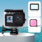Estuche impermeable + Tapa trasera táctil + Filtro de lente de color para GoPro HERO10 Black / HERO9 Black, Case + Touch Cover + Pink Filter for GoPro9
