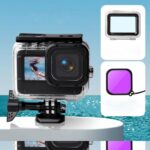 Estuche impermeable + Tapa trasera táctil + Filtro de lente de color para GoPro HERO10 Black / HERO9 Black, Case + Touch Cover + Purple Filter for GoPro9