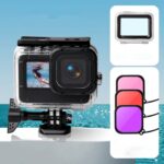 Estuche impermeable + Carcasa trasera táctil + Filtro de lente púrpura rojo rosa para GoPro HERO9 Black