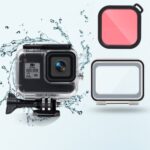 Estuche impermeable de 45 m + cubierta trasera táctil + filtro de lente de color para GoPro HERO8 negro, Case + Touch Cover + Pink Filter for GoPro8