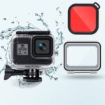 Estuche impermeable de 45 m + cubierta trasera táctil + filtro de lente de color para GoPro HERO8 negro, Case + Touch Cover + Red Filter for GoPro8
