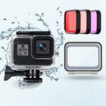 Funda impermeable de 45 m + tapa trasera táctil + filtro de lente púrpura rojo rosa para GoPro HERO8 Black