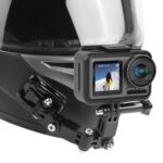 Juego de montaje fijo con brazo multiarticular adhesivo para casco de ciclismo con hebilla de gancho en forma de J, adaptador y tornillo para GoPro, Insta360, DJI y otras cámaras de acción