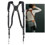 Correa de cámara con arnés de cuero para hombro doble, antideslizante, de liberación rápida, con gancho de metal para cámaras SLR / DSLR, Dual Shoulder(Black)