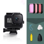 Para GoPro HERO8 Carcasa protectora negra resistente al agua de 45 m con hebilla Montaje básico y tornillo y filtros (púrpura, rojo, rosa) y empuñadura flotante Bobber y correa e inserciones antivaho, Transparent HERO8 Case+Filters