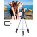 Trípode de transmisión en vivo Patas plegables de 4 secciones Soporte de trípode de aleación de aluminio con cabezal de trípode tridimensional en forma de U para DSLR y cámara digital, altura ajustable: 35-106 cm