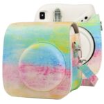 Pintura al óleo Cuerpo completo PU Caja de cuero Bolsa de cámara con correa para Fujifilm Instax Mini 7+