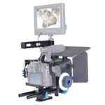 YELANGU YLG1105A Kit de estabilizador de jaula de cámara de video con mango con caja mate y enfoque de seguimiento para Panasonic Lumix DMC-GH4 y G7 / Sony A7 y A7S y A7R y A7RII y A7SII