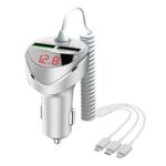 Cargador de coche rápido 3 en 1 con pantalla digital LED QC3.0 C68 con cable de resorte, C68 (Silver)