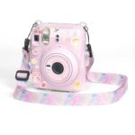 Estuche para cámara de acrílico duro de cristal con correa para el hombro, For FUJIFILM instax mini 12(DIY Pink Graffiti)