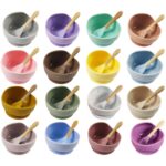 Cuchara de entrenamiento con ventosa anticaída de silicona para niños, juego de cuencos con suplemento alimenticio, entrega de colores aleatorios