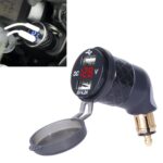Enchufe alemán de la UE Cargador de codo de motocicleta especial Voltímetro USB dual 4.2A Cargador, Black