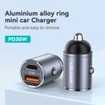USAMS US-CC206 C38 PD30W USB + Type-C Cargador de coche de aleación de aluminio de carga rápida de doble puerto - Imagen 2