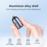 USAMS US-CC206 C38 PD30W USB + Type-C Cargador de coche de aleación de aluminio de carga rápida de doble puerto - Imagen 4