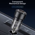 USAMS US-CC208 C39 60W USB + Type-C Cargador de coche transparente de aleación de aluminio de carga rápida de doble puerto, CC208 C39 - Imagen 2