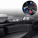 Caja de consola multifuncional para coche, portavasos, caja de almacenamiento lateral para espacio de asiento, estilo de cuero, Black Front Passenger Seat