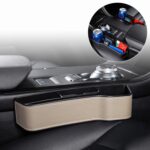 Caja de consola multifuncional para coche, portavasos, caja de almacenamiento lateral para espacio de asiento, estilo de cuero, Beige Front Passenger Seat