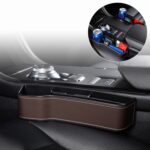 Caja de consola multifuncional para coche, portavasos, caja de almacenamiento lateral para espacio de asiento, estilo de cuero, Brown Main Driver Seat