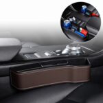 Caja de consola multifuncional para coche, portavasos, caja de almacenamiento lateral para espacio de asiento, estilo de cuero, Brown Front Passenger Seat