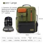 Cwatcun D117 Mochila de fotografía de gran capacidad Hombros Bolsa para cámara portátil, 43.3 x 33 x 13cm - Imagen 2