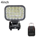 Linterna de trabajo de emergencia LED portátil para exteriores con doble puerto USB, compatible con ranuras para baterías Makita., 4 inch Square High and Low Beam
