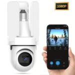 Cámara de vigilancia inalámbrica WiFi con diseño de bombilla de ventilador de tres aspas, 3MP HD., 2.4GHz