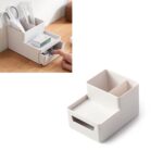Portalápices extraíble de escritorio, caja de papelería, caja de almacenamiento de archivos, 0115-2 (Grey White)