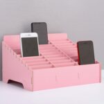 Estante de exhibición de escritorio con soporte de película para teléfono móvil de múltiples celdas de madera, 30 rejillas, tamaño: 31,5x23,5x18,5 cm, 30 Grids, Pink