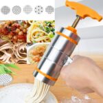 Máquina de fideos manual de estilo prensado de acero inoxidable pequeña manual para el hogar con 5 moldes, 5 Molds