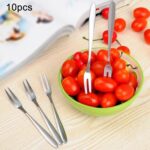 10 piezas tenedor de fruta de acero inoxidable creativo pequeño diente de fruta ambiental