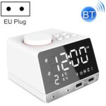 K11 Reloj despertador Bluetooth Altavoz Música digital creativa Reloj con pantalla Radio con interfaz USB dual, compatible con disco U / tarjeta TF / FM / AUX, enchufe de la UE, EU Plug(White)