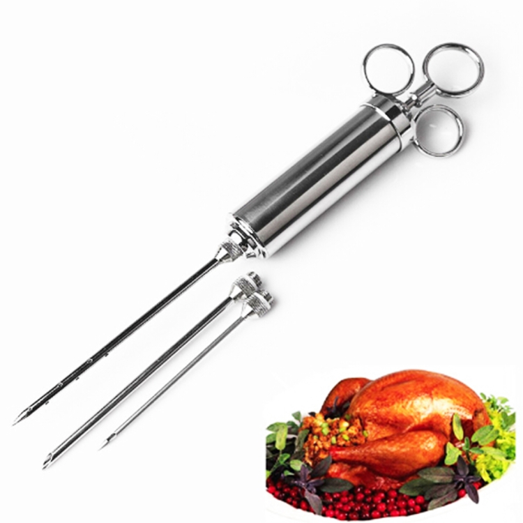 HC2574S.jpg Jeringa de acero inoxidable de 60ml, agujas dobles, condimento, inyector de carne de pavo, herramientas de cocina, Stainless Steel Marinade Injector - Imagen 1
