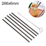 Juego de 5 pajitas rectas reutilizables de acero inoxidable + cepillo limpiador, 266*6mm, 266*6mm (Straight)