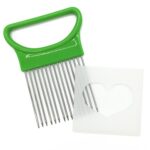 Herramientas de cocina con aguja para carne, soporte para cortador de cebolla y verduras de acero inoxidable, Green - Imagen 2