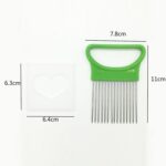 Herramientas de cocina con aguja para carne, soporte para cortador de cebolla y verduras de acero inoxidable, Green - Imagen 3