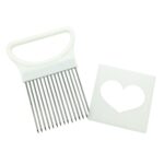 Herramientas de cocina con aguja para carne, soporte para cortador de cebolla y verduras de acero inoxidable, White - Imagen 2