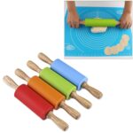 kn055 Rodillo de silicona con mango de madera maciza Palillo de masa antiadherente para alimentos, Longitud: 23 cm, Entrega de colores aleatorios