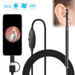 i96 3 en 1 USB Inspección del alcance del oído Cámara HD de 0,3 MP Cuchara visual para el oído para teléfonos Android OTG, PC y MacBook, cable de 1,85 m de longitud, 3 in 1 Black 0.3MP