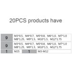 Juego de combinación de grifo y matriz de especificación múltiple de 20 piezas, cabrestante de llave de roscado métrico - Imagen 4