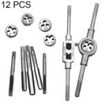 12 PCS Multi-especificación Juego de combinación de grifo y troquel Juego de llave de roscar de alambre métrico manual Torno
